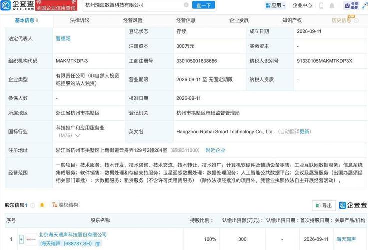 杭州瑞海数智科技成立 聚焦数据处理与存储支持服务，赋能数字化转型